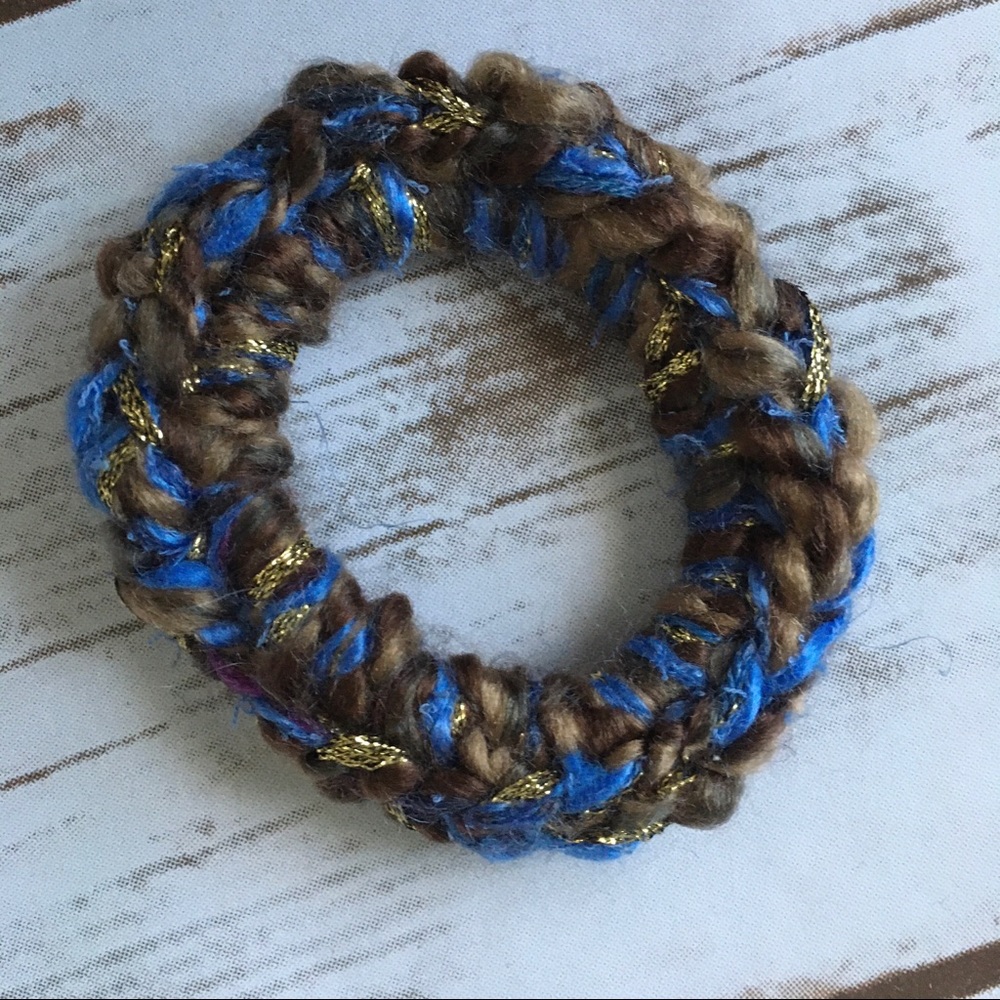 Textured, mixed yarn, hand made scrunchie.